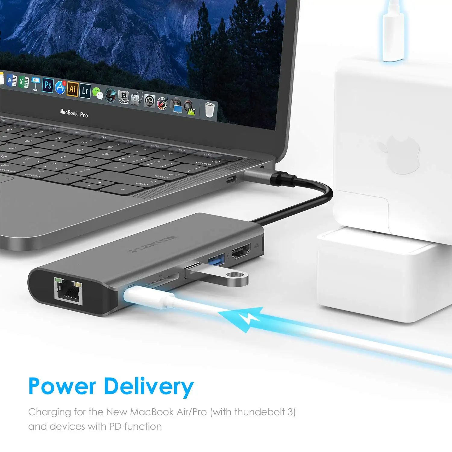 Фото Концентратор LENTION 2 USB C 3,0 с кардридером 4K HDMI SD Type C для зарядки и Ethernet совместимый с MacBook Pro/Air/поверхностный адаптер №2