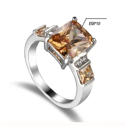 Luxury Purple Zircon Stone Silver Ring - Elegant Love Promise Wedding Band - 8 (Yellow zircon)