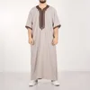 Muslim Men Embroidered Long Robe Round Neck Jubba Thobe Basic Jilbab Djellaba Islamic Qamis Homme Musulman Jalabiya Arabia Man
