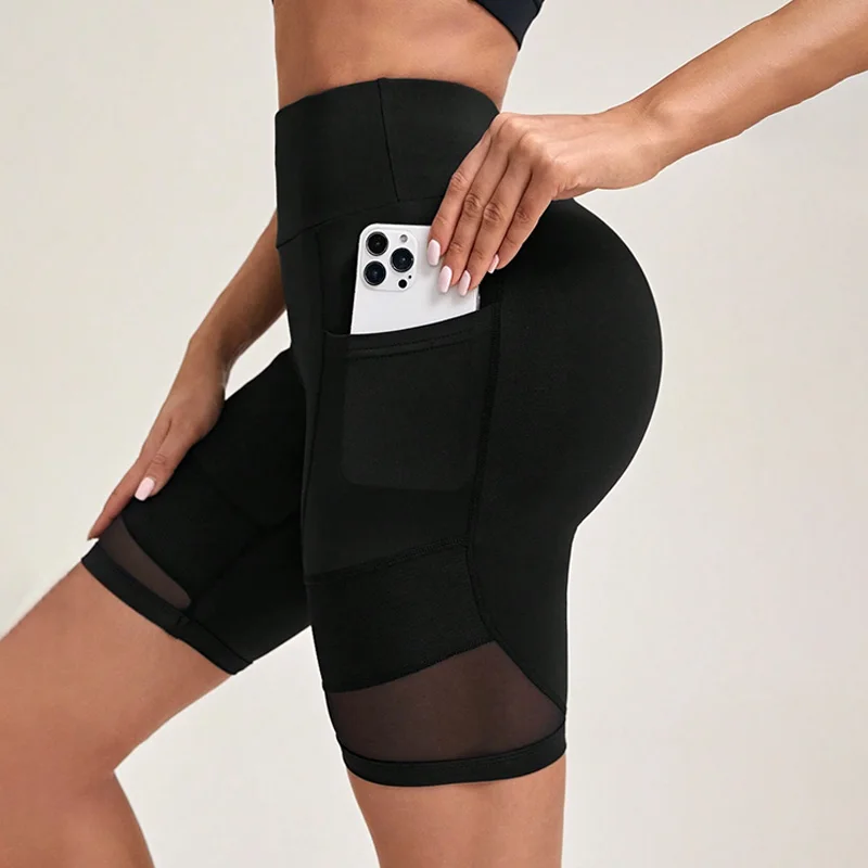 High Waist Mesh Yoga Shorts with Pockets Shorts for Women Tummy Control Workout for Women sports shorts yoga shorts workout shorts