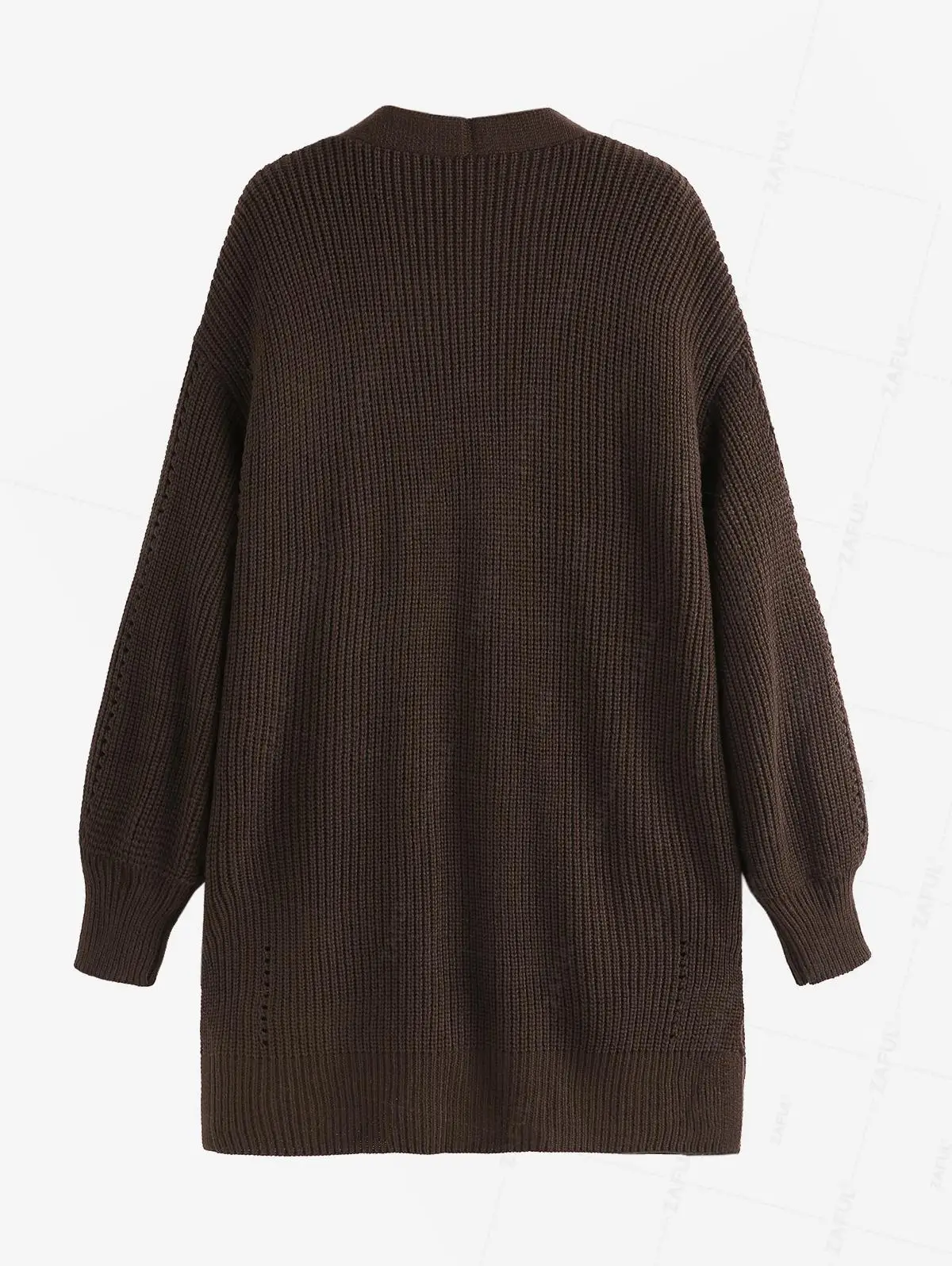 ZAFUL Women's Daily Solid Color Long Sleeve Drop Shoulder Loose Pointelle Knit Open Placket Slouchy Longline Layering Cardigan 2