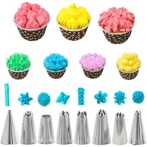 

14pcs Cake Decorating Kit Piping Tips Silicone Pastry Icing Bags Nozzles Cream Scrapers Coupler Set DIY Cake Decorating Tools