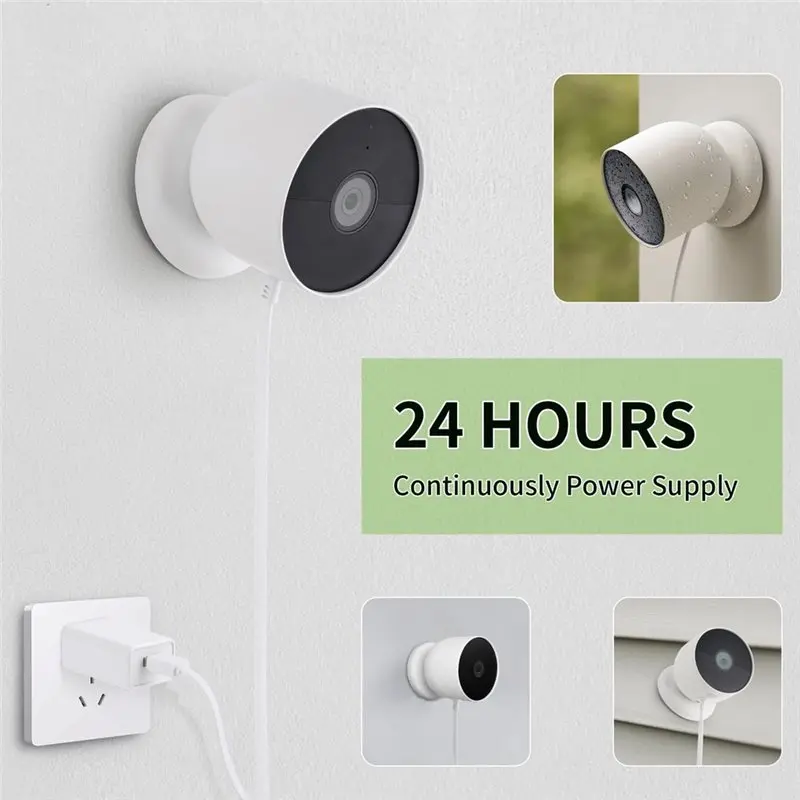 Google Nest Cam(2세대)용 ABJF 전원 케이블, 25FT/7.6M 방수 배터리 충전 케이블(어댑터 포함) 미국 플러그