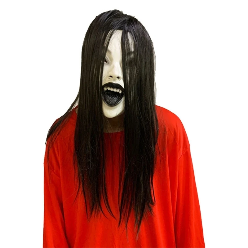 

Long Hair Scary Woman Headpiece Party Costume Creepier Headgear Head Horror Prop drop shipping