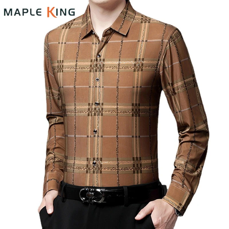 

Luxury Designer Clothes Mens Wears Plaid Shirts Fashion Long Sleeve Social Business Dress Shirt Korean Mens Chemise Pour Homme