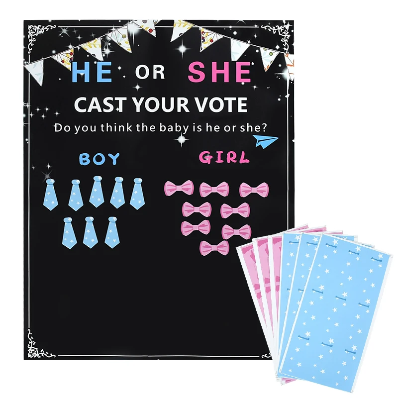 

He or She Gender Reveal Voting Game Poster Board with Stickers Boy or Girl Gender Reveal Party Decoration Baby Shower Supplies