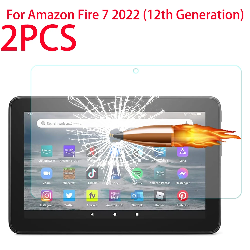 

2 упаковки 9H закаленное стекло для защиты экрана для Amazon Kindle Fire 7 2022 12-го поколения Защитная пленка для нового Fire 7 2022