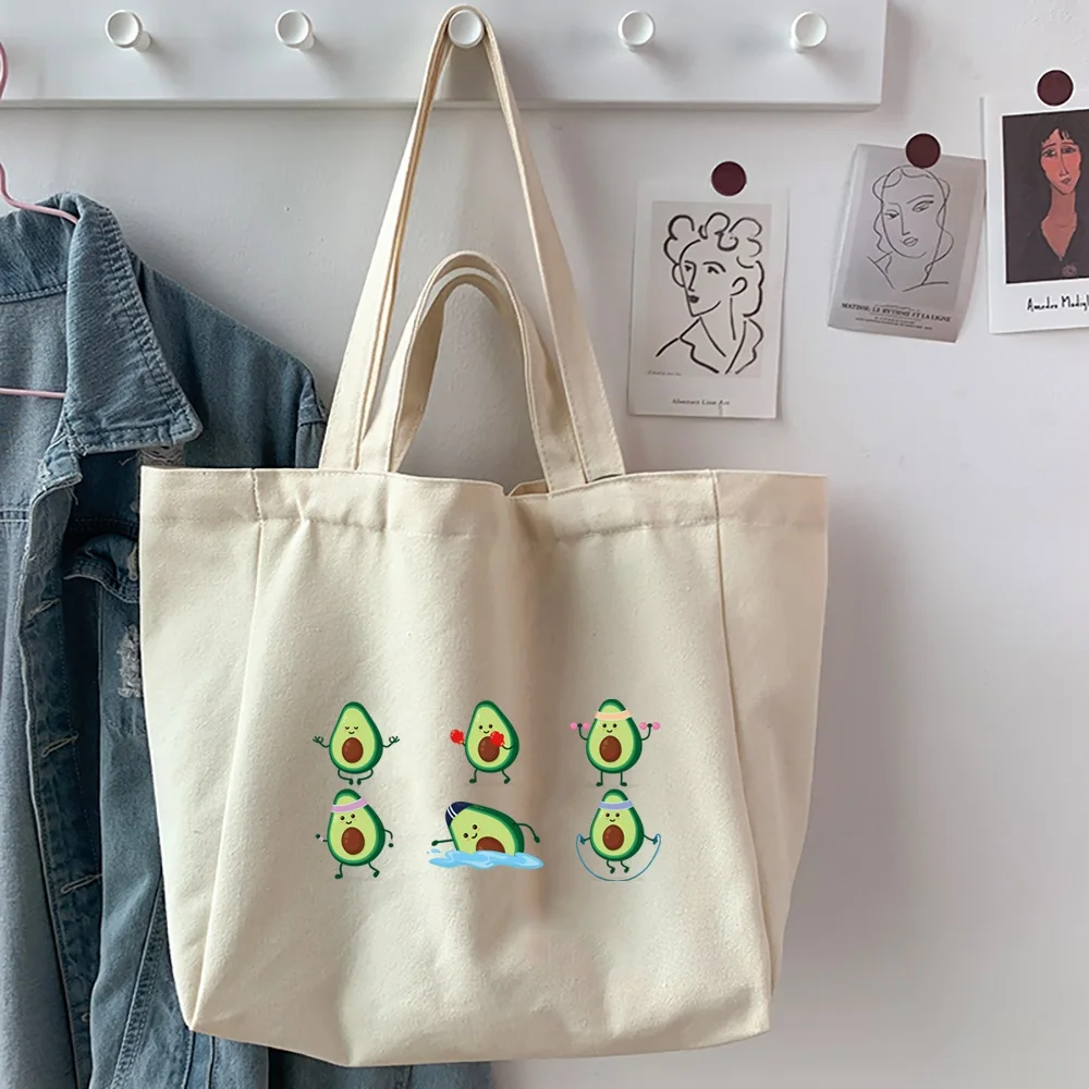 2022 Shopping Bags Foldable Ladies Canvas Shoulder Bags Avocado Printed Women's Shopper Bags Handbag Travel Work Tote Pouch