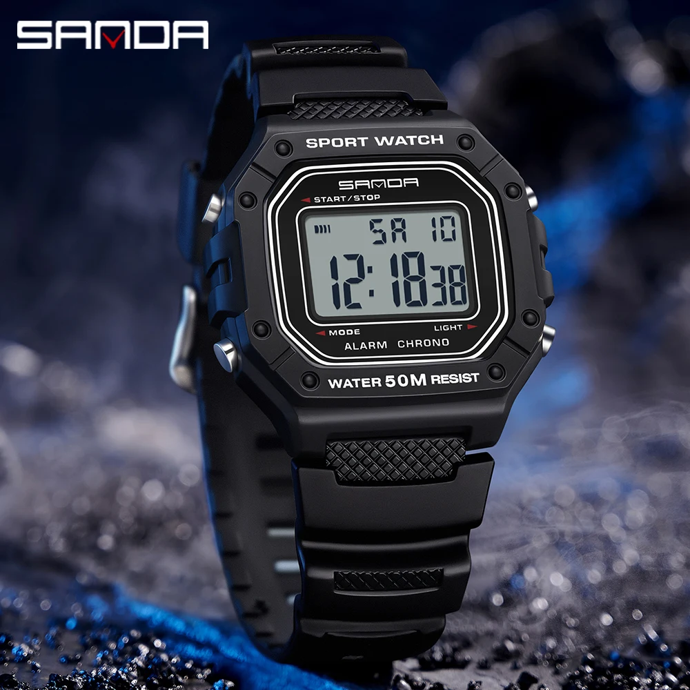 SANDA 2156 Mens Electronic Watch 50M Water Resistant Outdoor Sport Watches Luminous Square Dial Led Digital Wristwatches for Man 5
