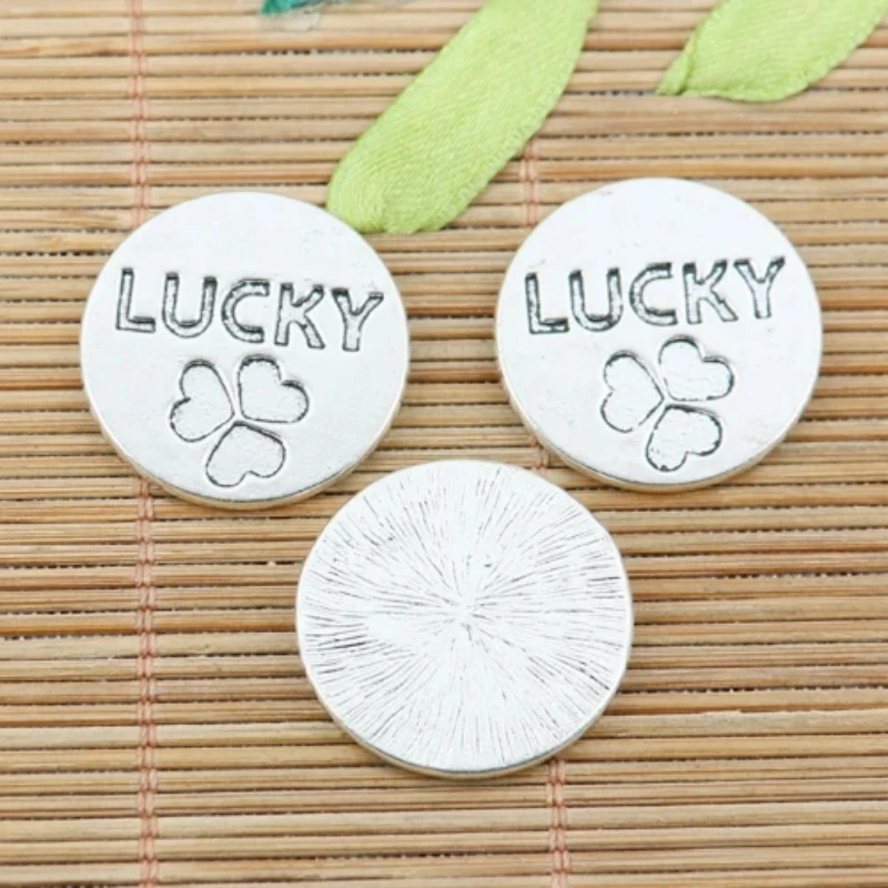 

10pcs Tibetan Sivler Color 24mm Round LUCKY Leaf Pattern Design EF2319 Beads for Jewelry Making