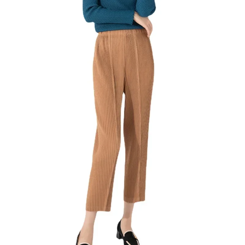 Miyake Pleated Casual Pants Women's 2023 Autumn and Winter New Loose Large Size Solid Color High Waist Straight Nine-point Pants