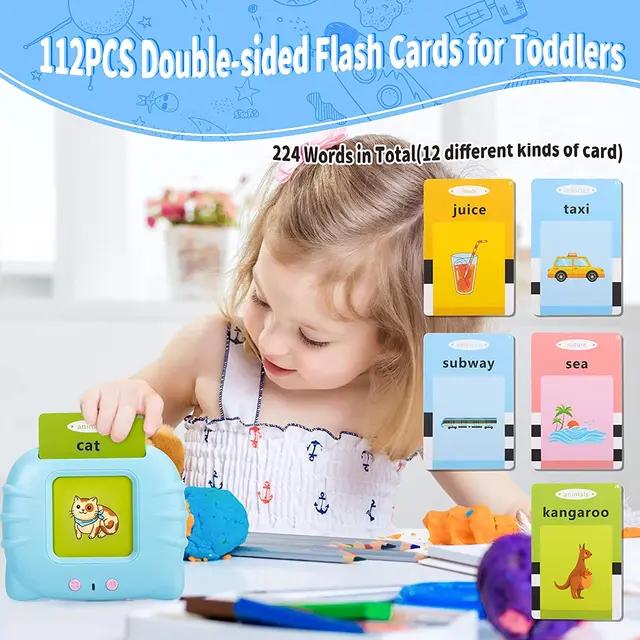 Kids Flashing Cards Toys Montessori Educational Reading Machine Electronic Interactive Flash Cards for Toddlers Gift 2