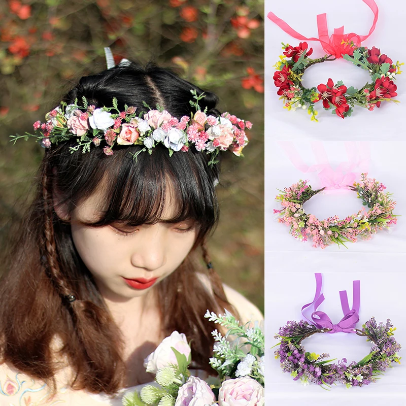 

Rustic Bridesmaid Hair Flower Headband Wedding Hair Accessories Bridal Flower Crown Beach Hawaii Floral Headpieces Girls Garland