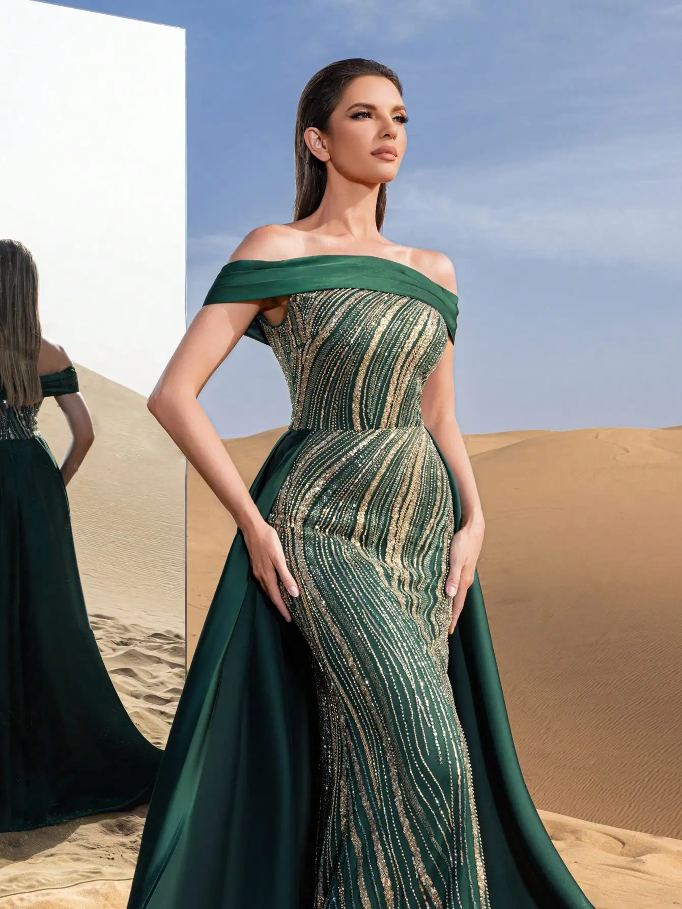 رائع قبالة الكتف حورية البحر تنحنح الساتان قطار ال...