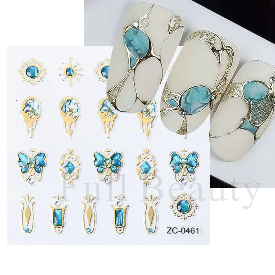 Description Picture 4 of itemDiamond Pearl Self Adhesive Stickers For Nail Gold Frame Abstract Geometric New 5D Creative Decals Nail Art Decoration LAZC-0447