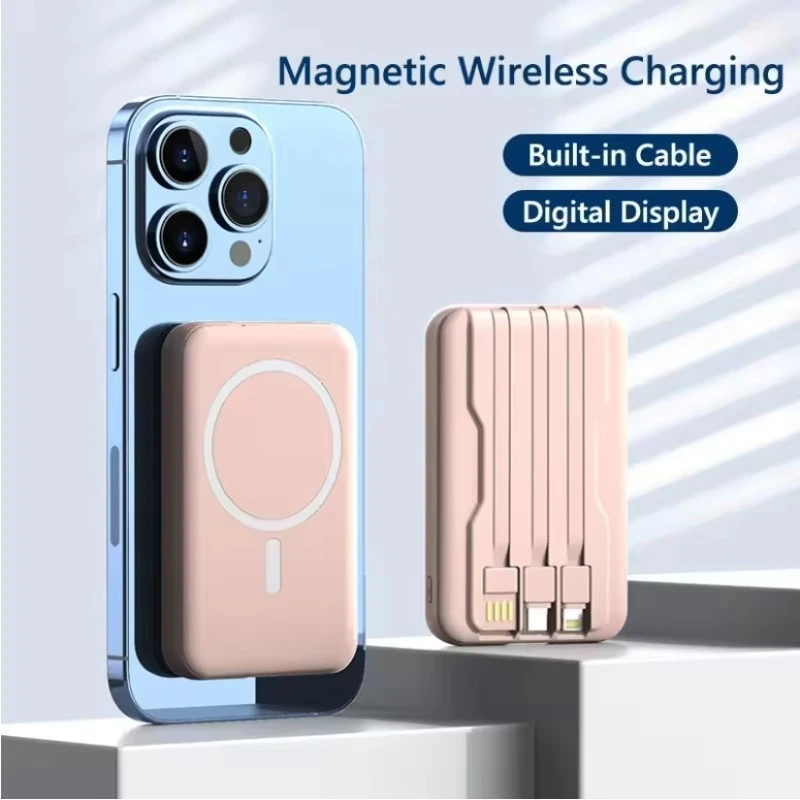 자석 무선 파워뱅크 10000mAh 내장 케이블 공유 초슬림 모바일 파워뱅크 미니 휴대용 파워뱅크