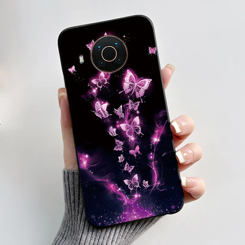 Floral Cartoon Design Soft Silicone Black Phone Case