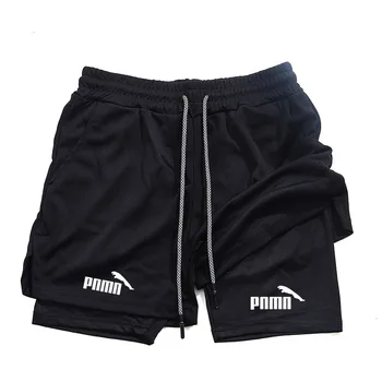 Summer breathable 2-in-1 double-layer shorts men's elastic compression shorts quick drying multifunctional shorts 1