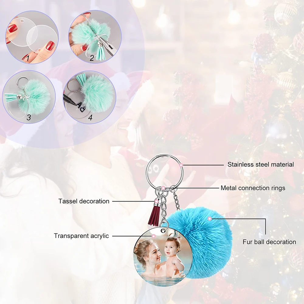 195pcs Acrylic Keychain Blanks with Tassels Kit Bulk Pom Pom Keychain For DIY Braided Key Chain Projects&Crafts