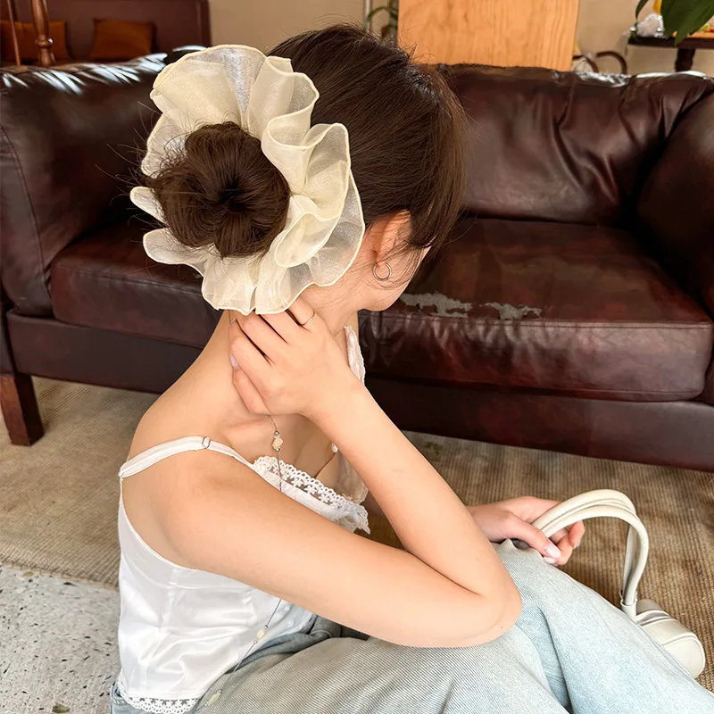 Neues Organza-Dickdarm-Stirnband für Frauen, einfaches und hochwertiges Haarband mit Blumenmuster im französischen Stil, Haarschmuck – Detail 7