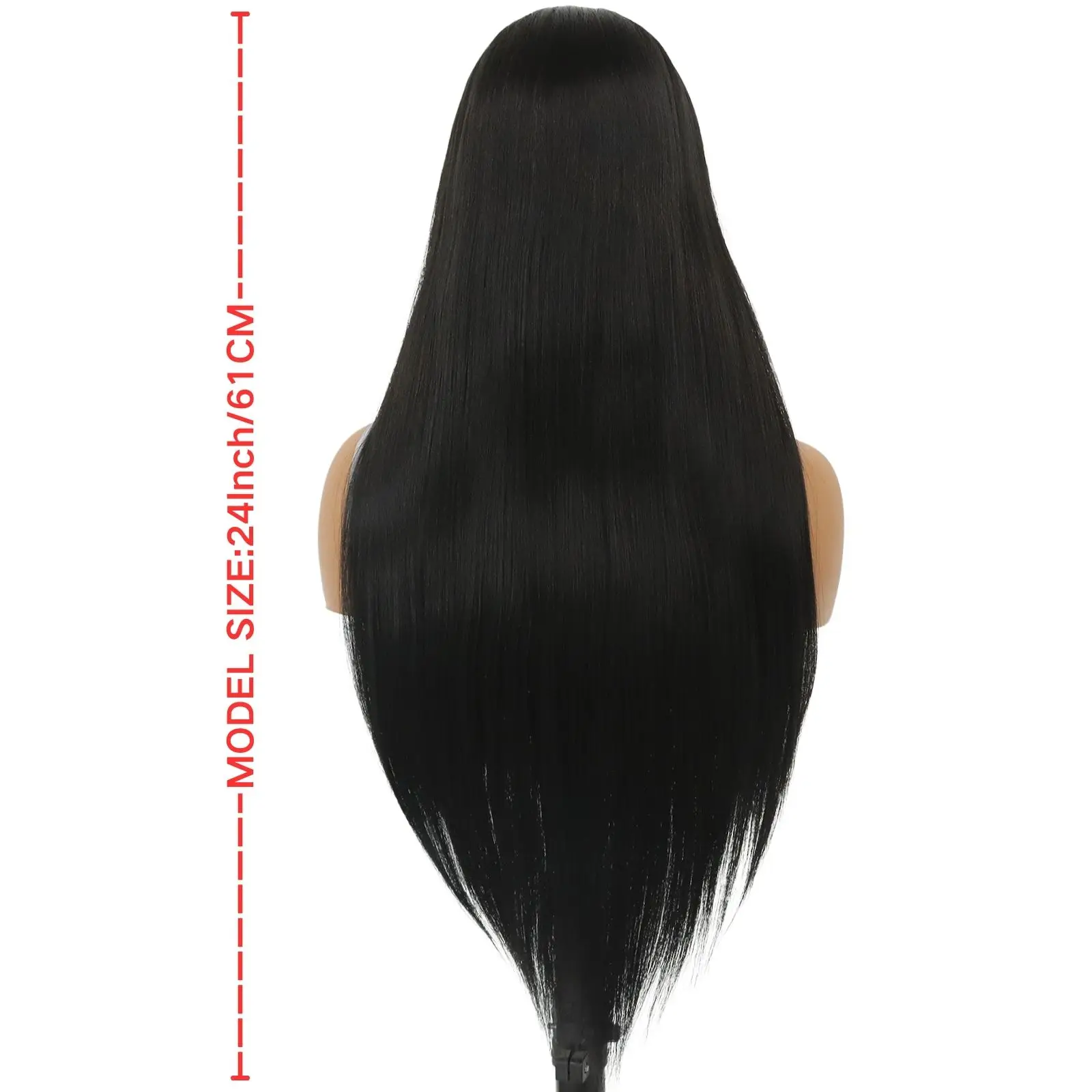 Long Straight Lace Front Wigs Natural Black Straight 13×4 Lace Front Synthetic Wig Pre Plucked Natural Hairline Wig (24Inch)
