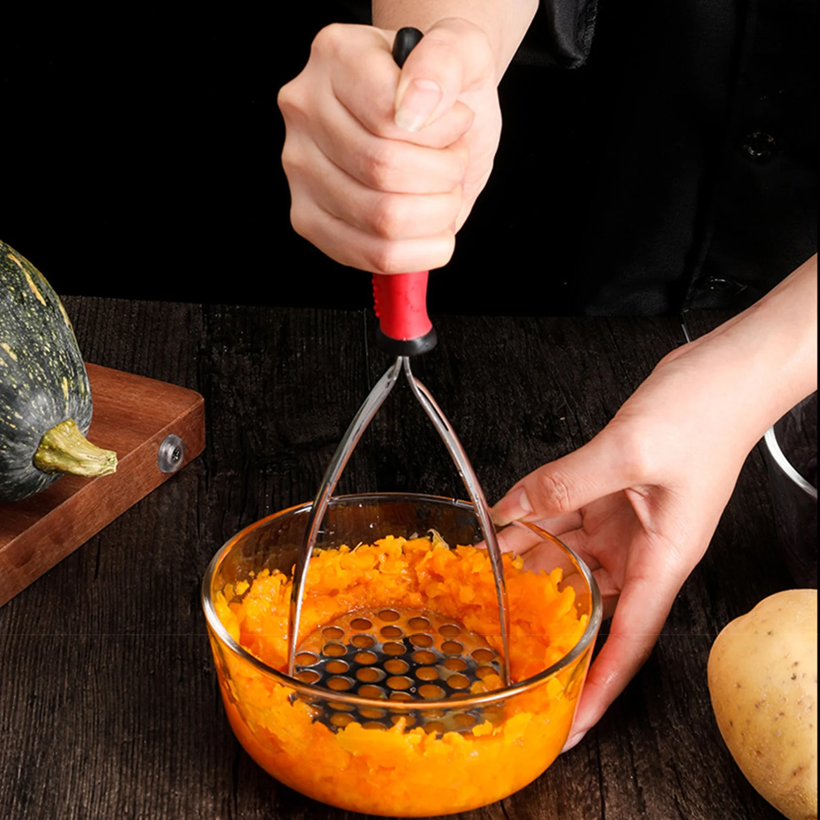 Pressed Potato Masher Ricer Puree Juice Maker Potato Pusher Smooth Mashed Potatoes Crusher Fruit Tools Stainless Steel Kitchen vegetable slicer vegetable chopper potato masher