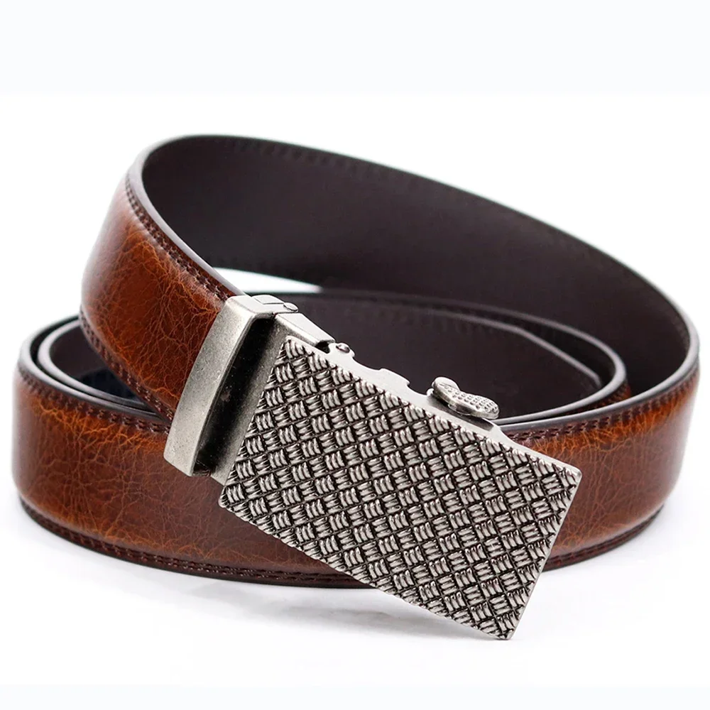 Brand Simple Casual Men's Leather Belt Designer Luxury Cowhide Belt Ratchet High Quality Alloy Automatic Buckle men s leather belt business automatic belt luxury brand designer cowhide white ratchet belts for man red 130cm