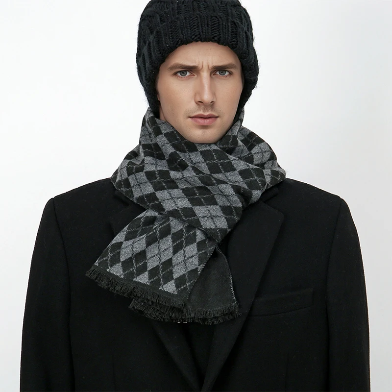 الفاخرة الشتاء منقوشة الرجال وشاح شال دافئ الخريف الباشمينا منديل أنيق صوفية في الهواء الطلق الخمار Bufanda الرجال الملابس 2025