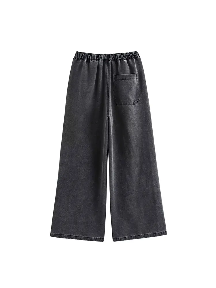 TRAF 2024 Autumn Jeans Sets Women Turn-down Collar Casual Top Fashion High Waist Streetwear Female Denim Pant Two Piece Set 5