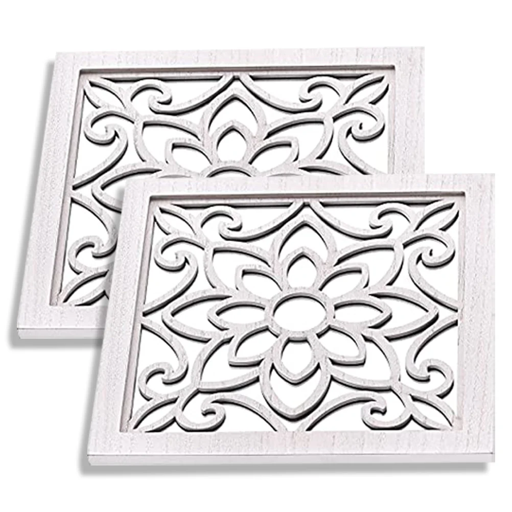 

2 Pcs Square White Pane Wall Mirror Decorative Mirrors Wooden Bedroom Decal
