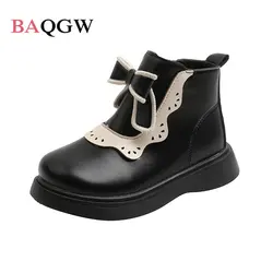 Toddlers Girls Leather Boots Children Ankle Tide Boots Princess Sweet Bow Warm Cotton Autumn Winter Kids Rubber Boots British