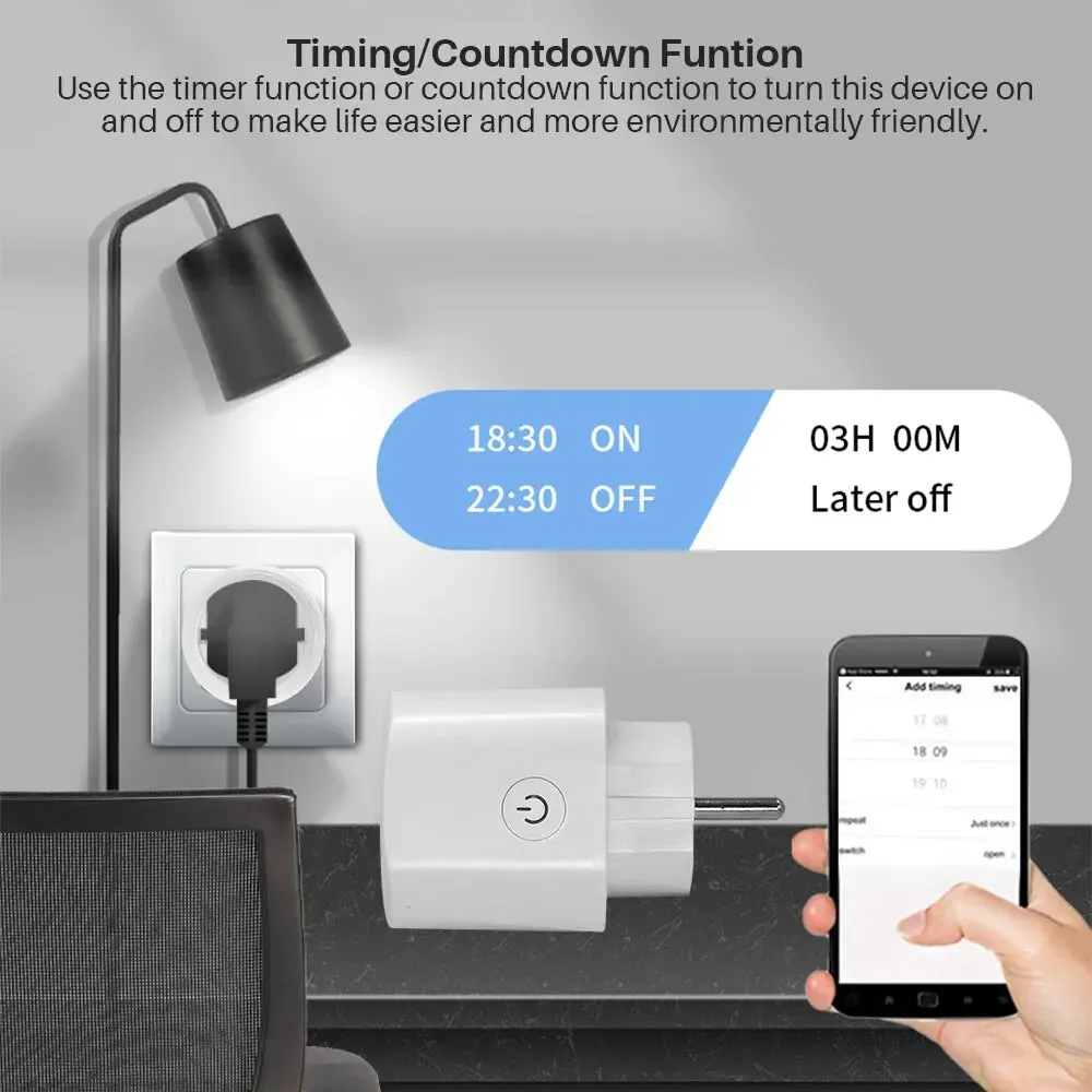 EWelink Smart Plug WiFi Socket EU 16A/20A With Power Monitoring Timing Function Works With Alexa, Google Home, Alice, SmartThimg