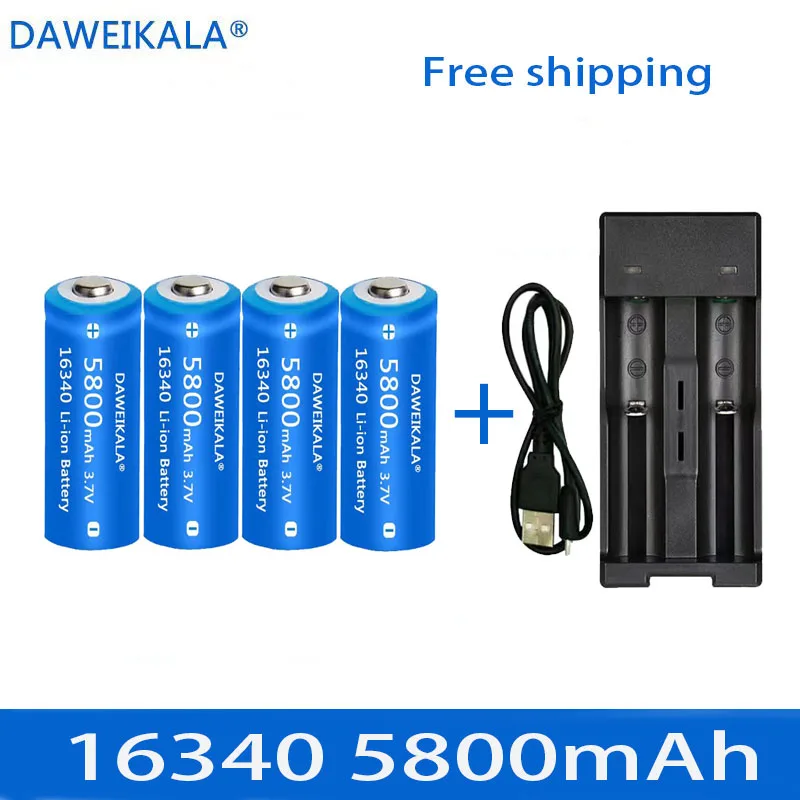 5800Mah Ricaricabile 3.7V Li-Ion 16340 Batterie Batteria Cr123A Per Caricabatterie Da Parete Torcia A Led, Viaggio Per Batteria 16340 Cr123A