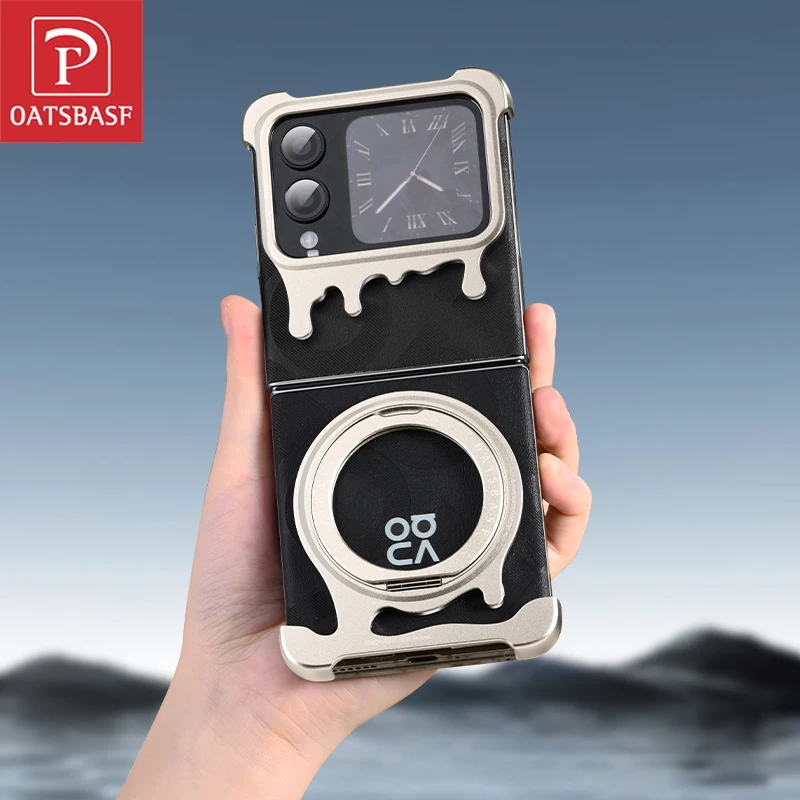 Oatsbasf Metal Bezel-less Skeleton Protective Phone Case with Magnetic Kickstand