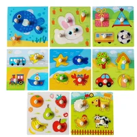 Hot Sell Knob Wooden Puzzle Baby Toys Learning 3D Puzzles For Kids Educational Montessori Games Puzzles Children 2 3 Years Old 1