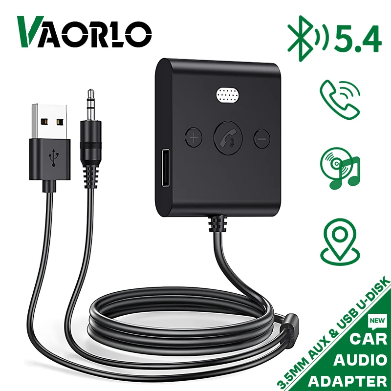 Bluetooth 5.4 AUX Car Adapter Wtih Mic 3.5MM USB U-Disk Stereo Wireless Audio Receiver Car Kit Handsfree Calls Navigation Music bluetooth adapter,bluetooth audio receiver,audio adapter,bluetooth aux adaptor