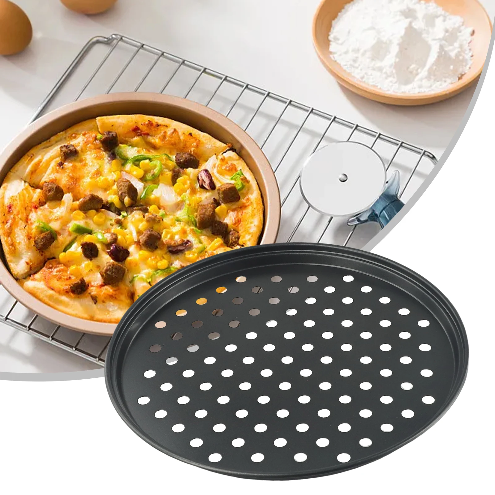 

Non Stick Pizza Screen Pan Baking Tray Carbon Steel New Baking Pan With Holes Round Deep Dish Plate Bakewave Mould Oven HomeTool
