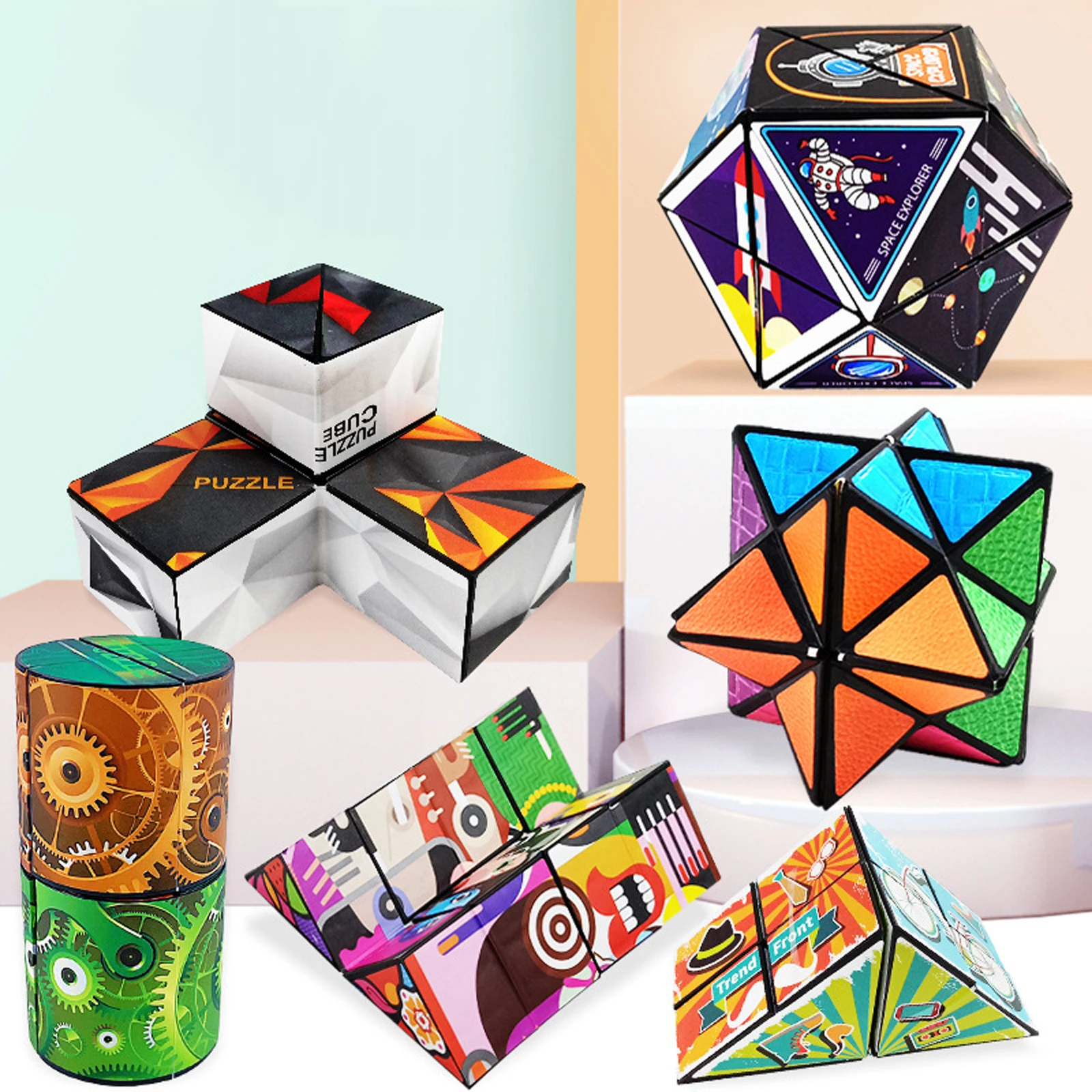 Variety Geometric Changeable Children's 3D Geometric Magnetic Magic Cube Infinite Flip Intelligence Puzzle Decompression Toy
