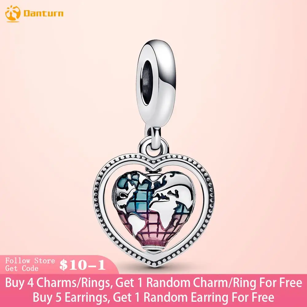 

Danturn 925 Sterling Silver Beads Family Spinning Heart Globe Dangle Charm fit Original Pandora Bracelets Women Jewelry Making