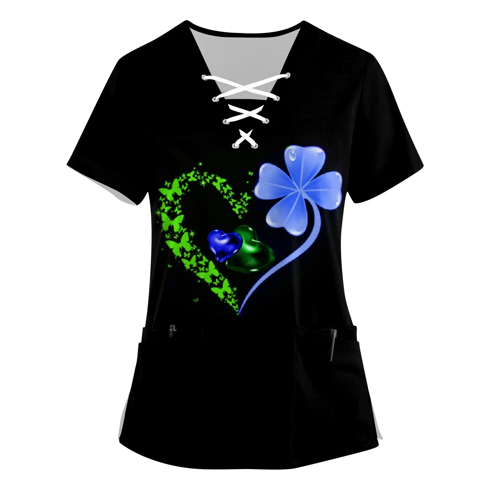 

Women'S Short Sleeve V Neck Drawstring St. Patrick'S Day Print Pocket Care Top Top Women Fashion Blouse 2023 T Shirt For Women