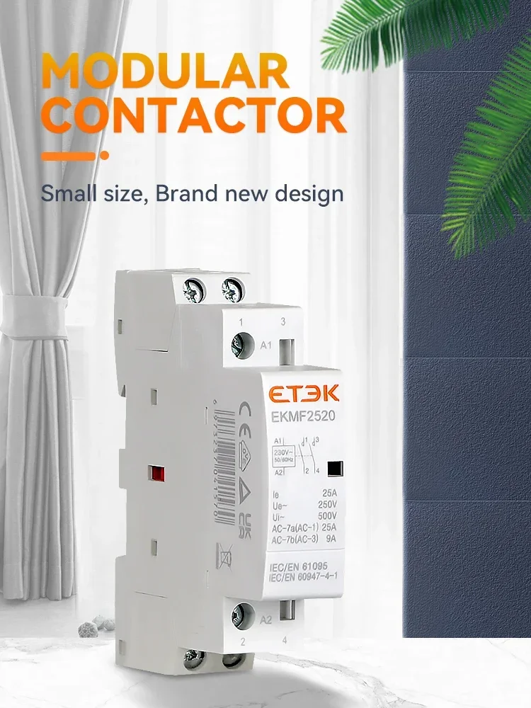 Бытовой модульный контактор переменного тока ETEK, Din-рейка, 220 В .