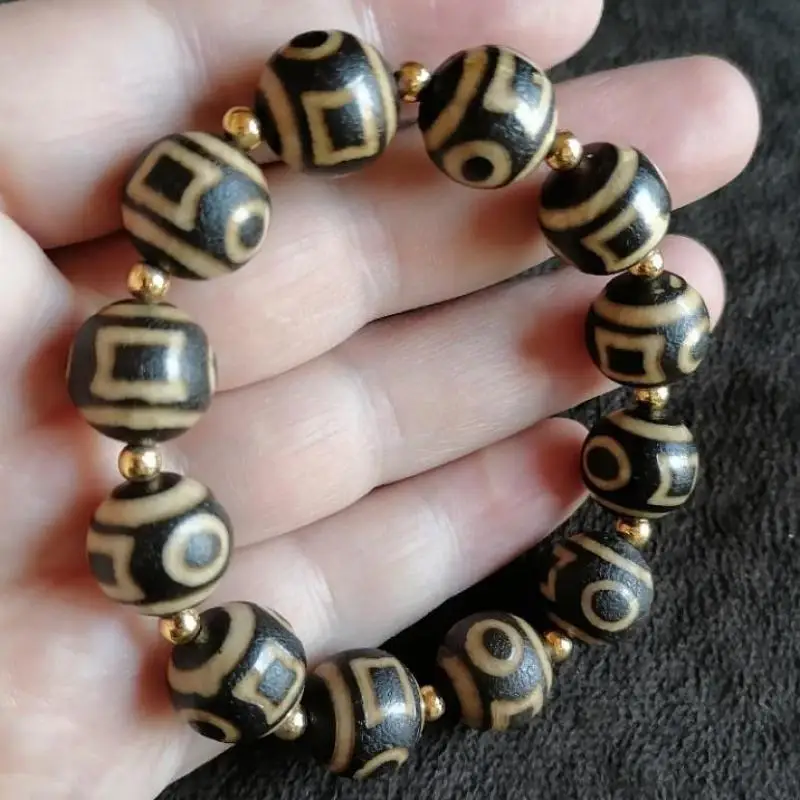 

14mm Tibetan Dzi Agate Beads Bracelet Men Women Healing Gemstone Fine Jewelry Tibet Buddhism Genuine Dzi Bead Bracelets Bangle