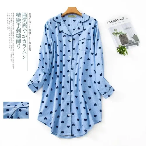 플란넬 코튼 홈 Nightdress 카디건 셔츠 나이트 드레스 귀여운 만화 격자 무늬 디자인 Sleepwear Fashion Sleeping Shirt Woman 3
