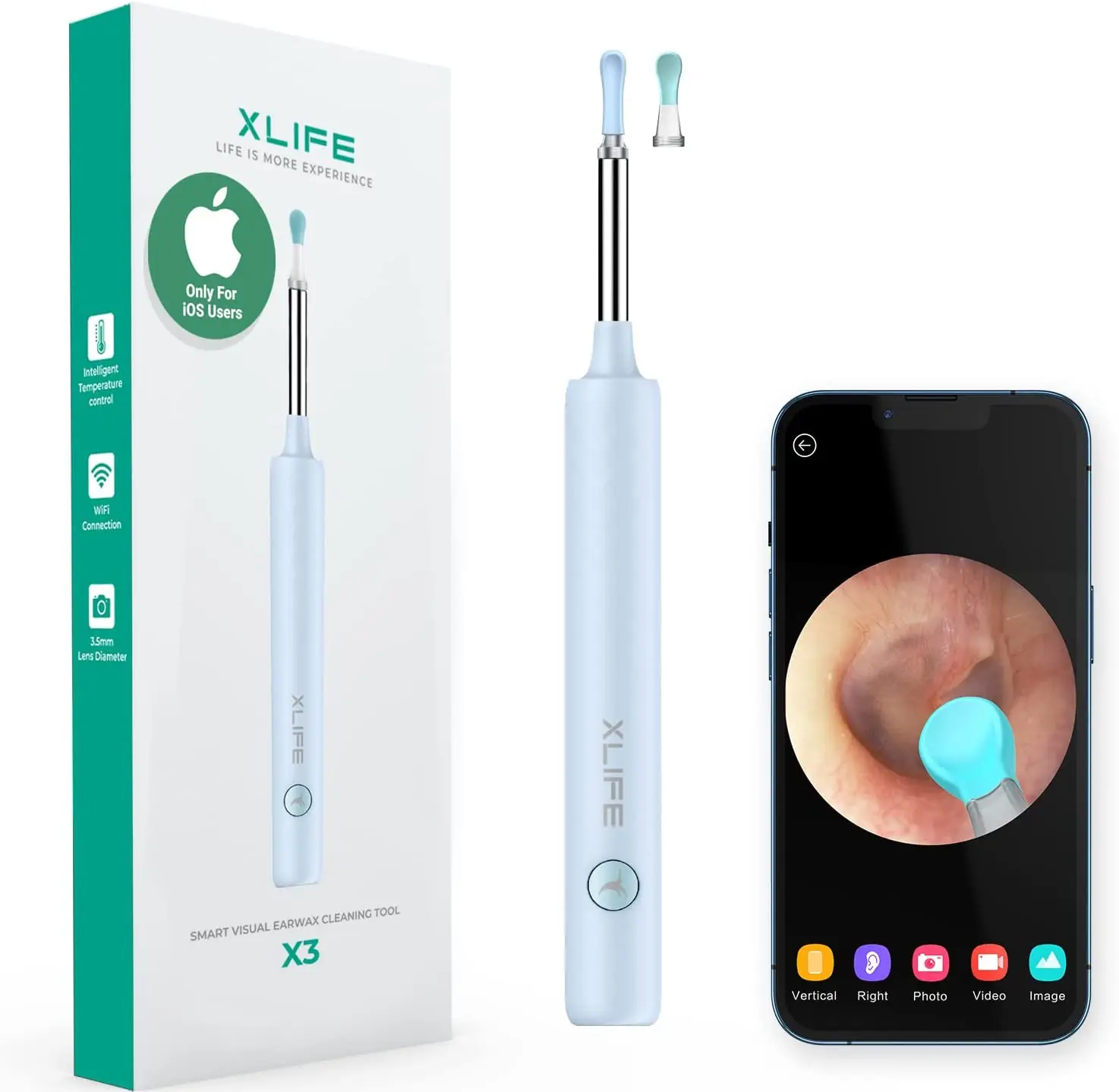 Xlife Earwax Removal Removal Tool with 6 LED Lights, 1080p FHD Camera Ear Cleaner Ear Camera with A Intelligent Gyroscope 3