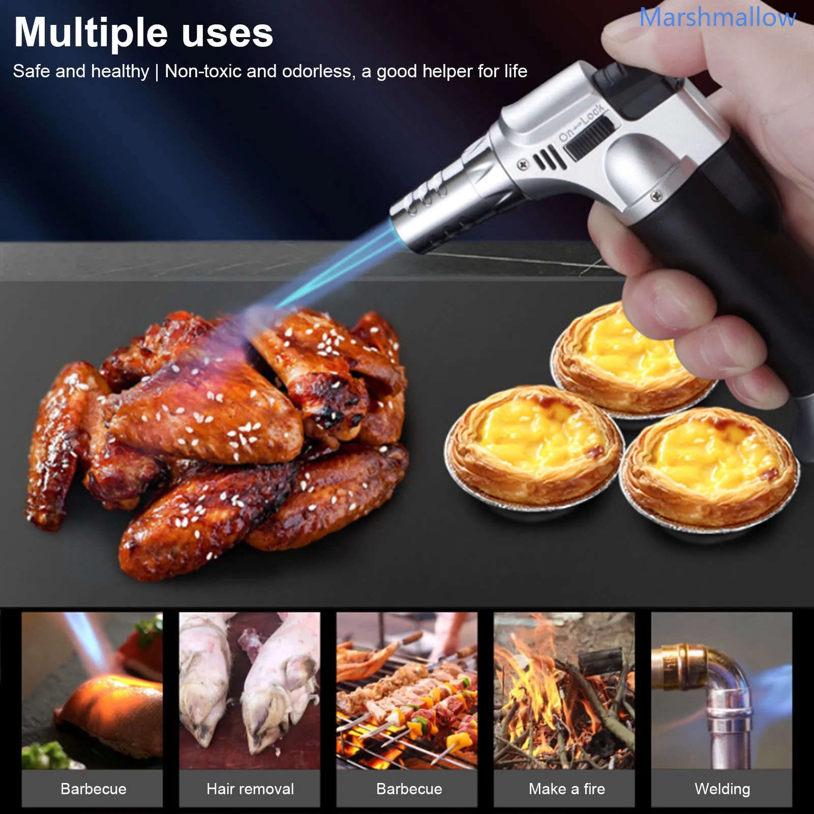 Tragbare Metall-Flame BBQ Heizung Zünd Grill Küche Lötlampe - Einstellbare Butangas-Fackel Feuerzeug Brenner Flamme
