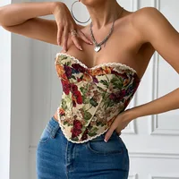 Gilet sans manches à bretelles imprimé pour femme, tenue de Club Sexy, col en V, haut court rétro Slim Y2K, Style de rue, épaules nues, Corset en arête de poisson 5