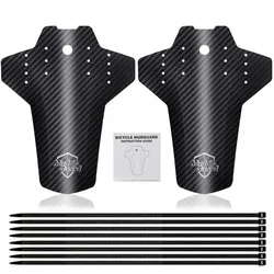 Pair of Carbon Fiber Bicycle Fenders - Premium Cycling Mud Guards for Road and Mountain Bikes (Black with Silver)
