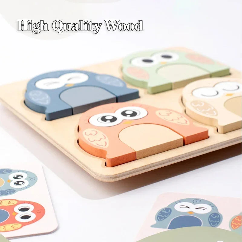 3D Wooden Cartoon Animals Cognitive Puzzles For Kids Children's Wooden Puzzles Toys Colors Shapes Baby Educational Toys Game