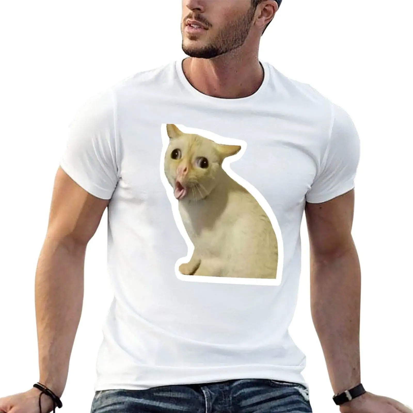 

Новая футболка с рисунком кота и мема, графическая футболка, графические футболки, облегающие футболки для мужчин