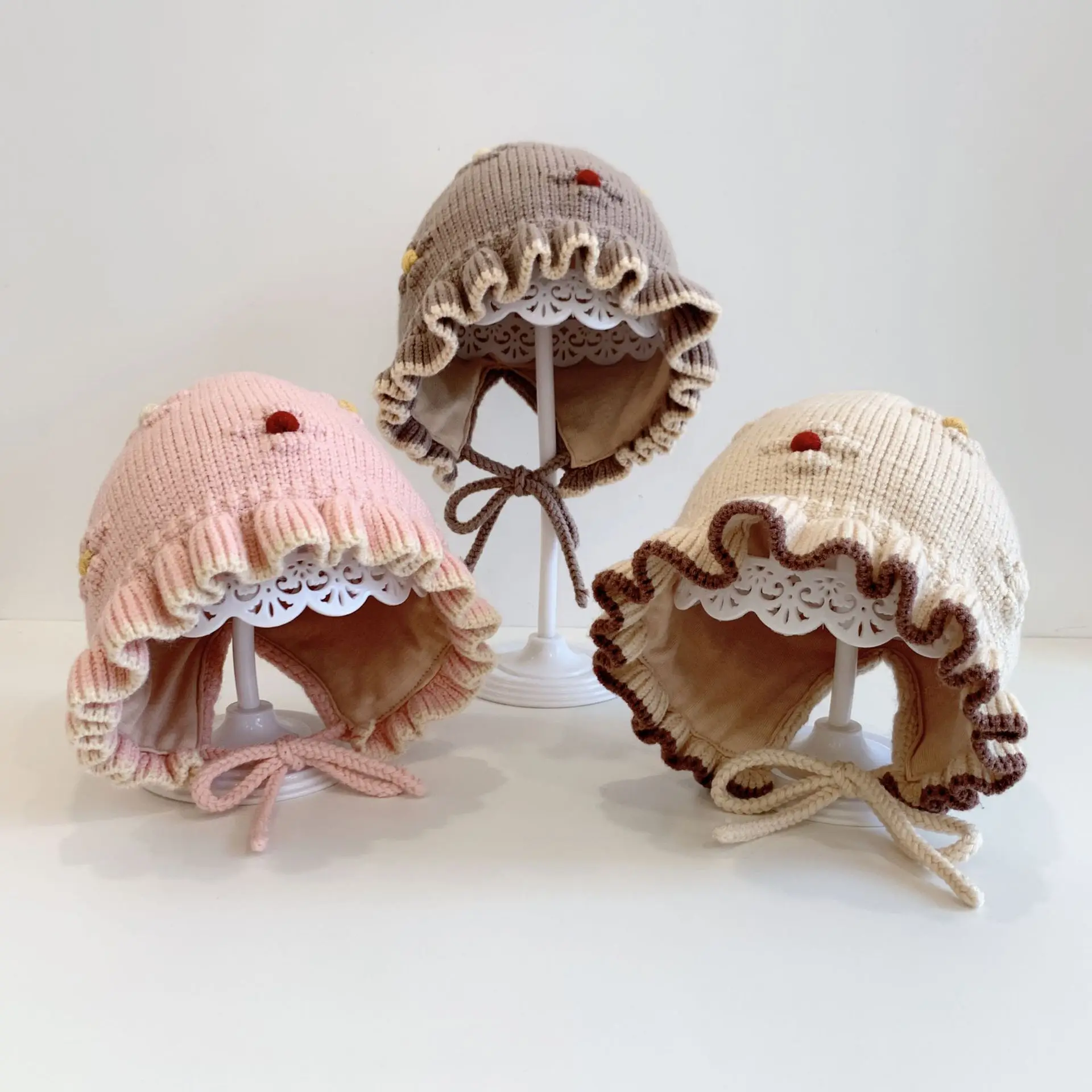 

Kid's Beanie 46-50cm Baby Hat Autumn Winter Cute Girls Baby Cap Cotton Lined Ear Protection Cap Warm Knit Cap Free Shipping